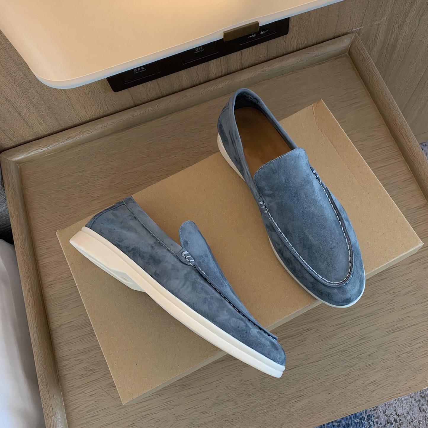 Wearclo | Men's Suede Loafers with Stitched Detailing