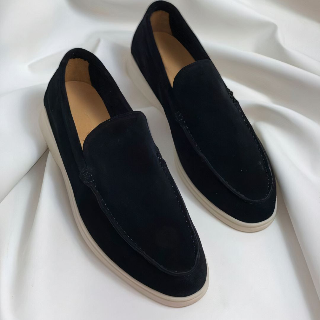 Wearclo | Men's Suede Loafers with Stitched Detailing