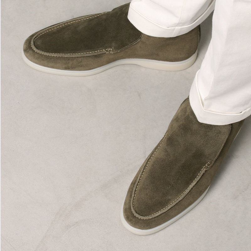Wearclo | Men's Suede Slip-On Loafers with Stitch Detail