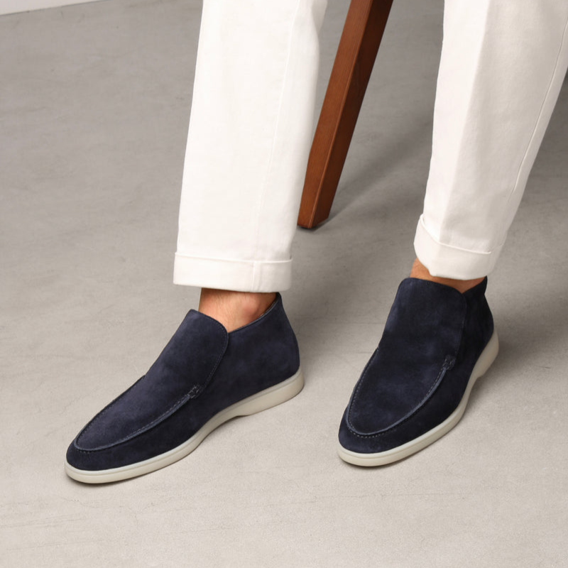 Wearclo | Men's Suede Slip-On Loafers with Stitch Detail