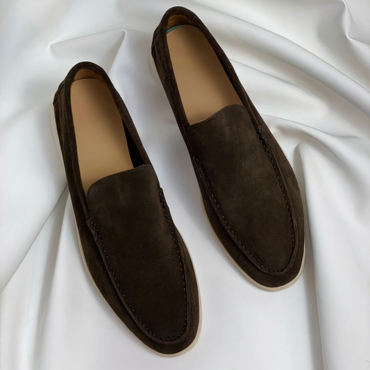 Wearclo | Men's Suede Slip-On Loafers with Stitch Detail