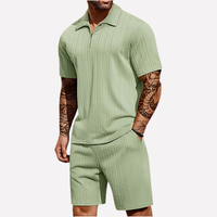 Textured Quarter-Zip Polo & Shorts Set