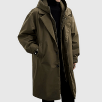 Men's Water-Resistant Detachable Hood Trench Coat
