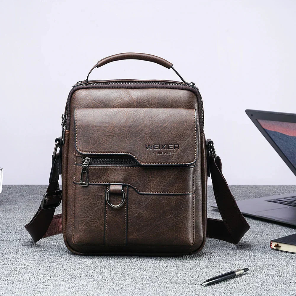 Wearclo | Men's Vertical Crossbody Bag with Flap Pocket