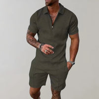 Men's Relaxed Textured Zip Polo & Shorts Set