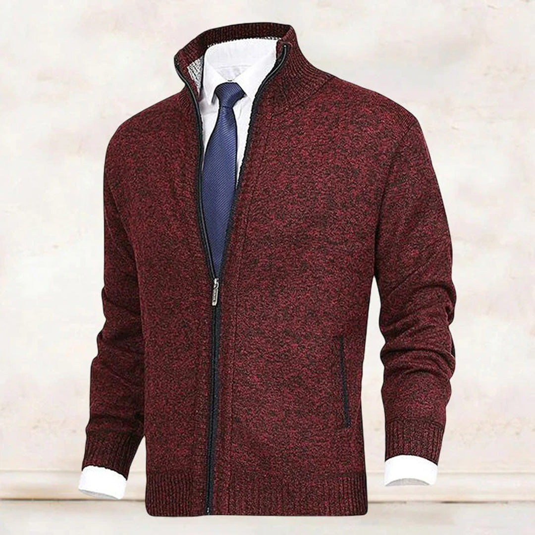 Wearclo | Men's Zip-Up Knitted Cardigan with Stand Collar
