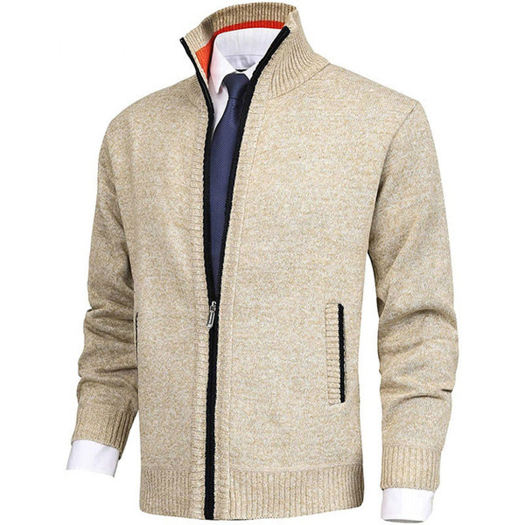 Wearclo | Men's Zip-Up Knitted Cardigan with Stand Collar