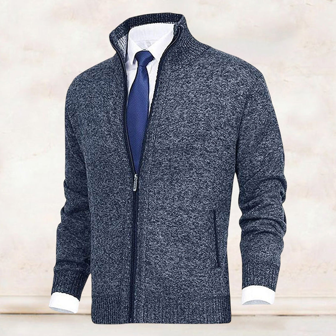 Wearclo | Men's Zip-Up Knitted Cardigan with Stand Collar