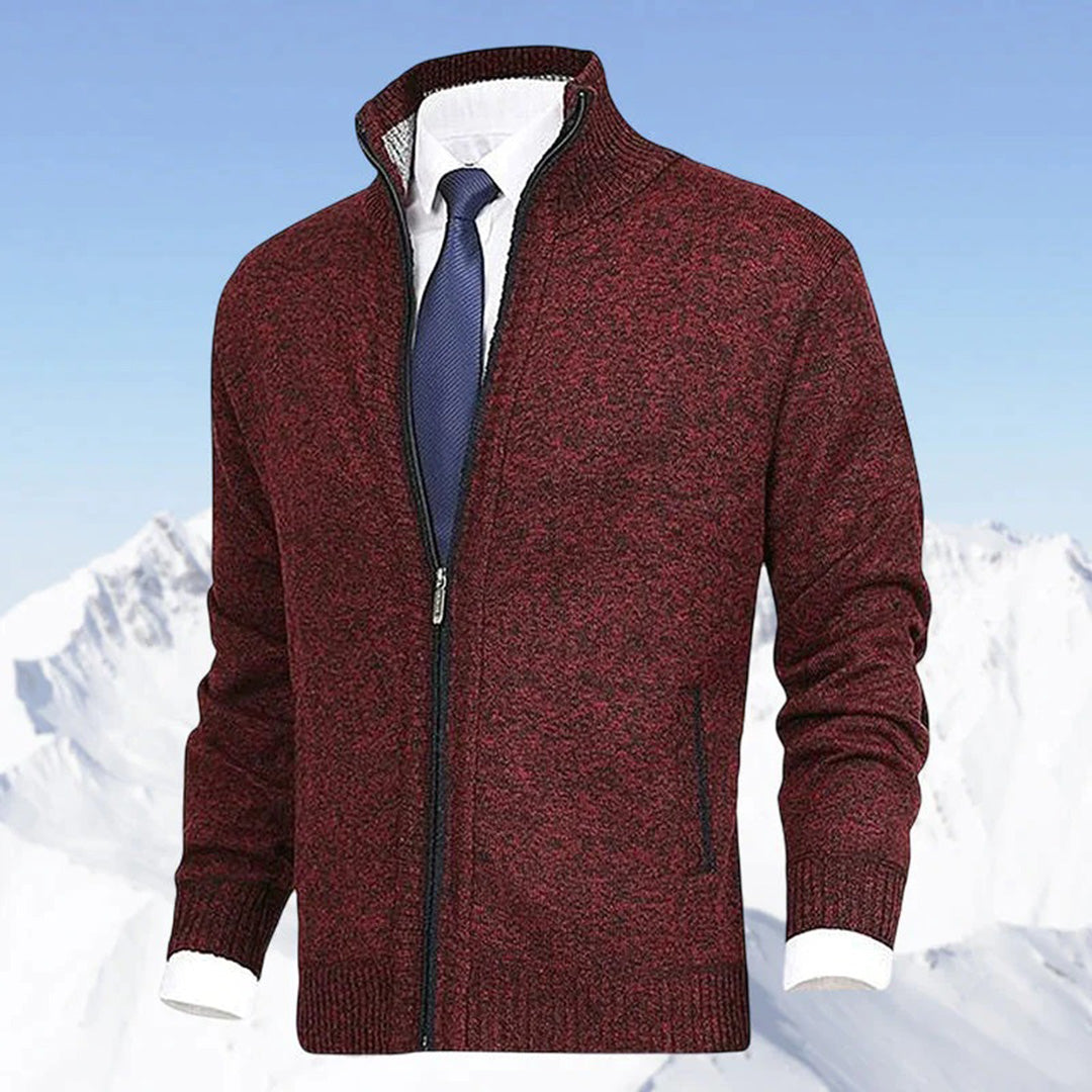 Wearclo | Men's Zip-Up Knitted Cardigan with Stand Collar