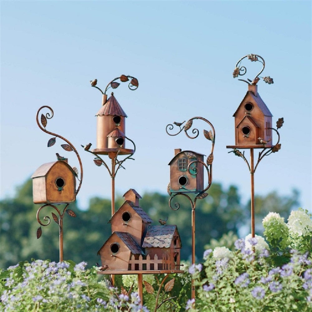 Wearclo | Metal Art Birdhouse on Garden Stake - FeatherNest