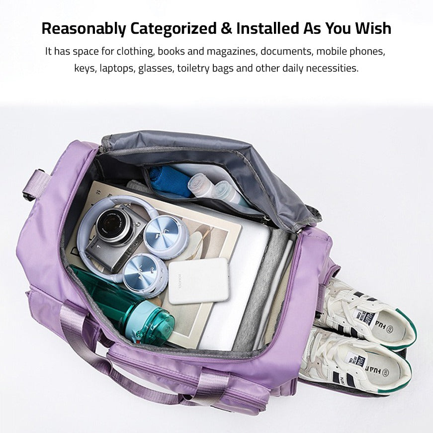 Wearclo | Multi-Pocket Travel Bag, Sports and Gym Duffle with Separate Shoe Compartment