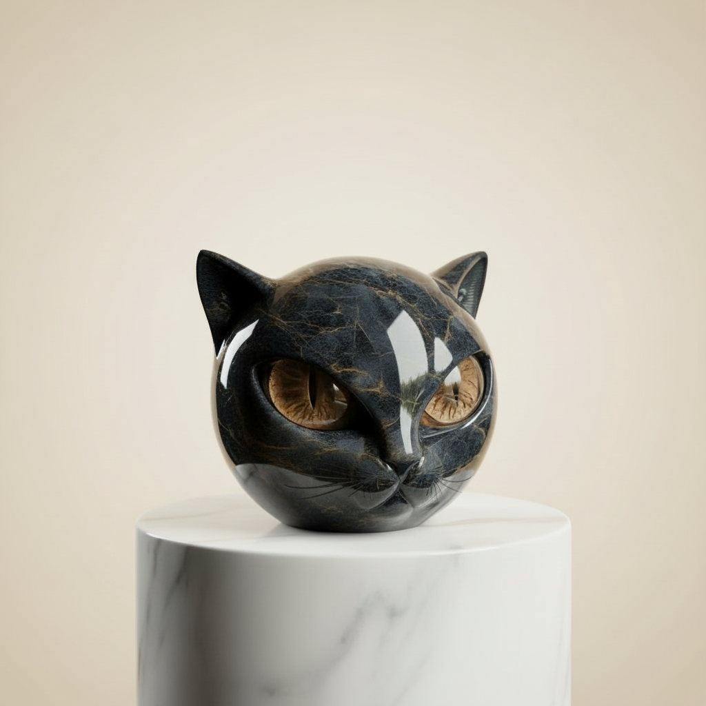 Wearclo | NoirCat Sculpture – Black Cat Head with Hypnotic Eyes