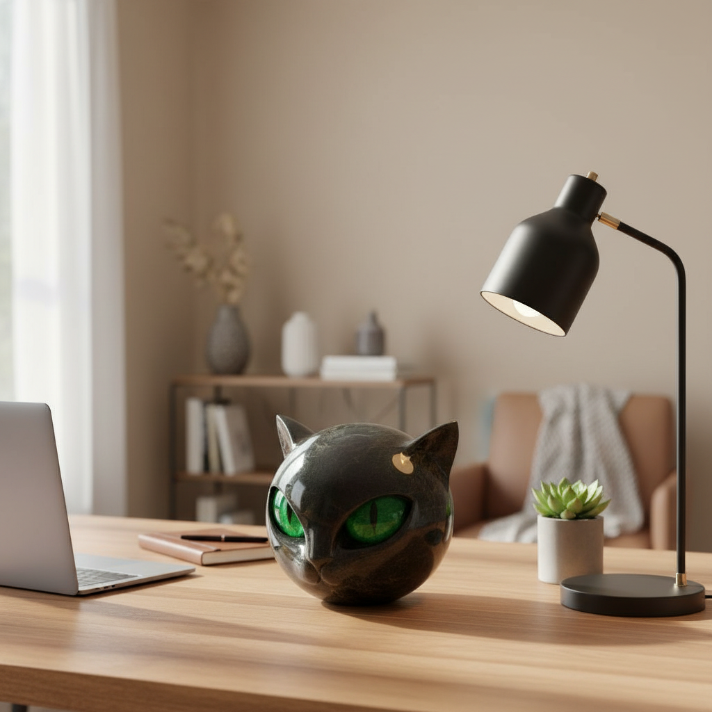 Wearclo | NoirCat Sculpture – Black Cat Head with Hypnotic Eyes