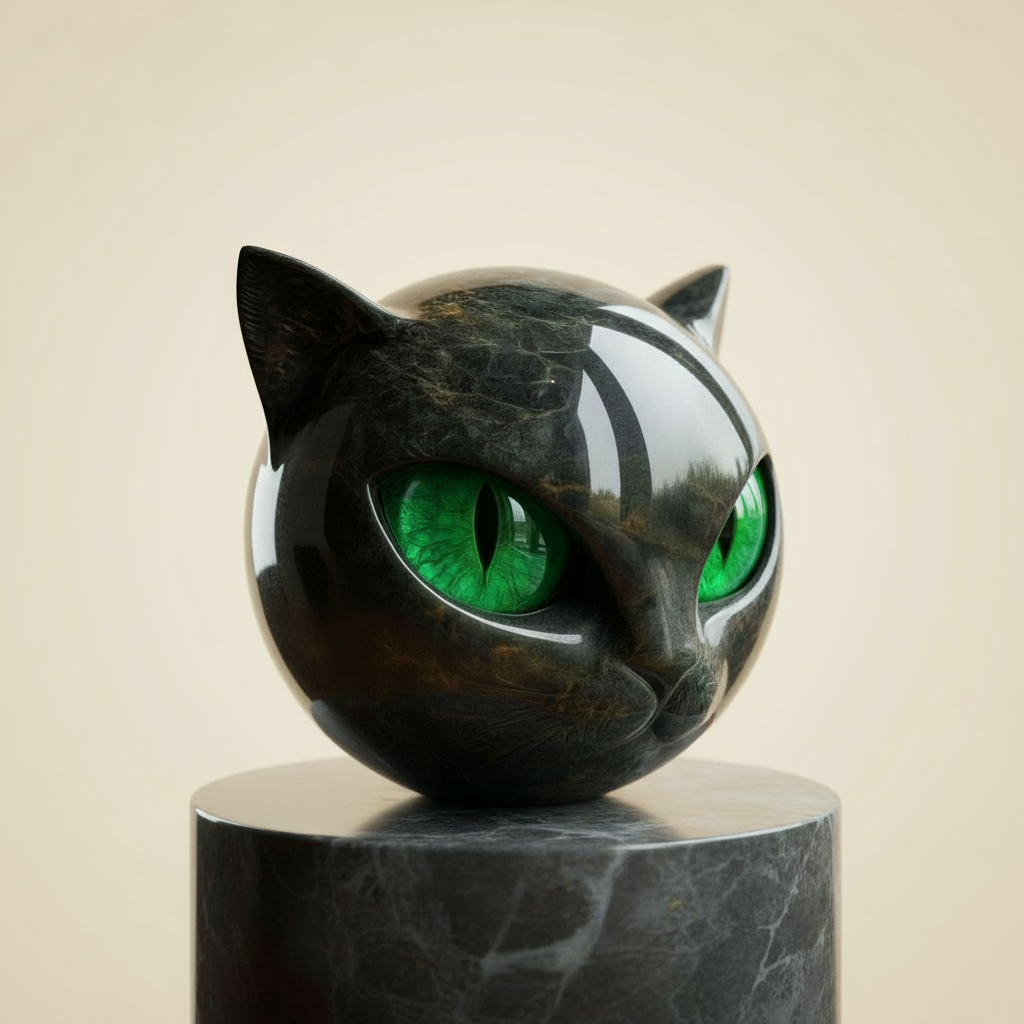 Wearclo | NoirCat Sculpture – Black Cat Head with Hypnotic Eyes