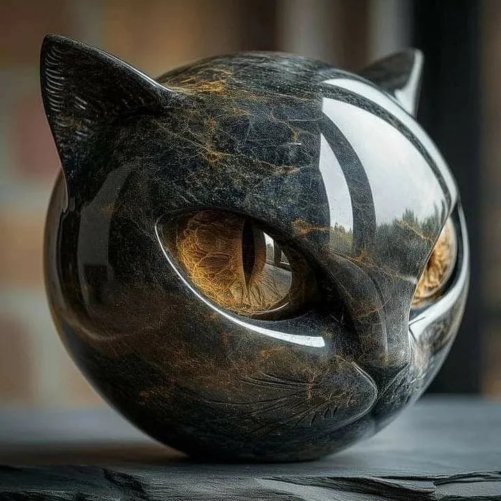 Wearclo | NoirCat Sculpture – Black Cat Head with Hypnotic Eyes