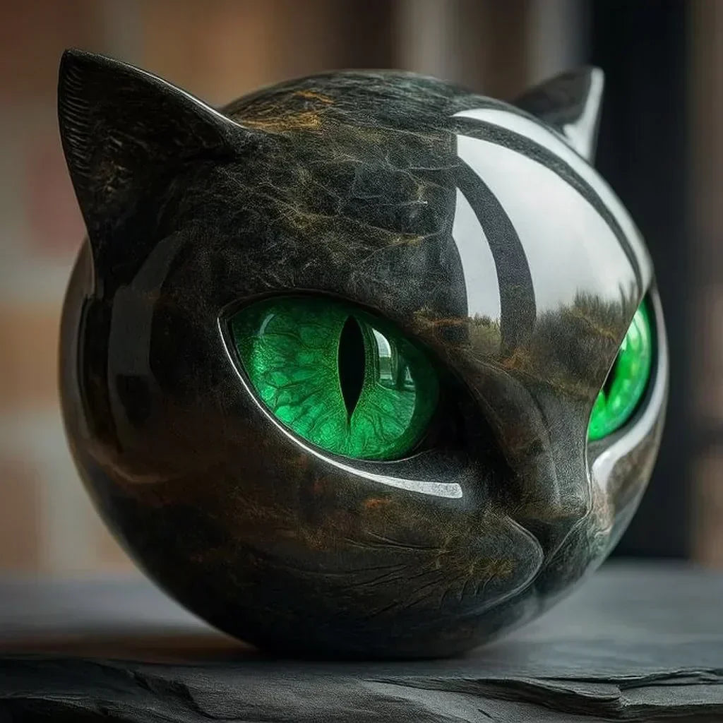 Wearclo | NoirCat Sculpture – Black Cat Head with Hypnotic Eyes