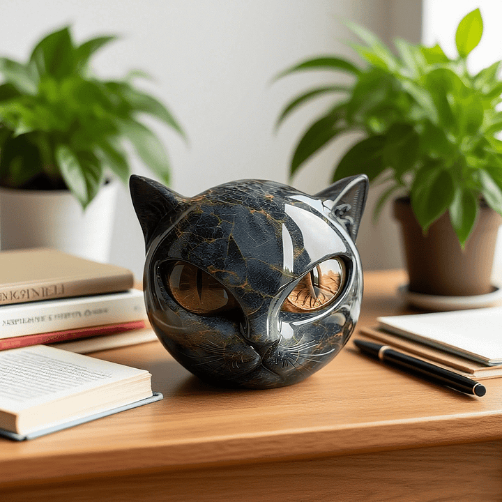 Wearclo | NoirCat Sculpture – Black Cat Head with Hypnotic Eyes