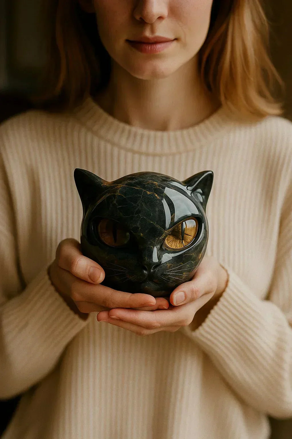 Wearclo | NoirCat Sculpture – Black Cat Head with Hypnotic Eyes