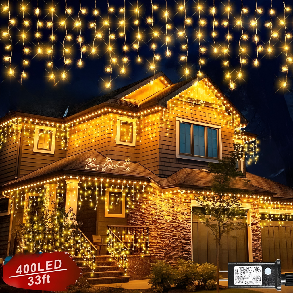 Wearclo | Outdoor Icicle Lights, 33ft Waterproof LED String Lights