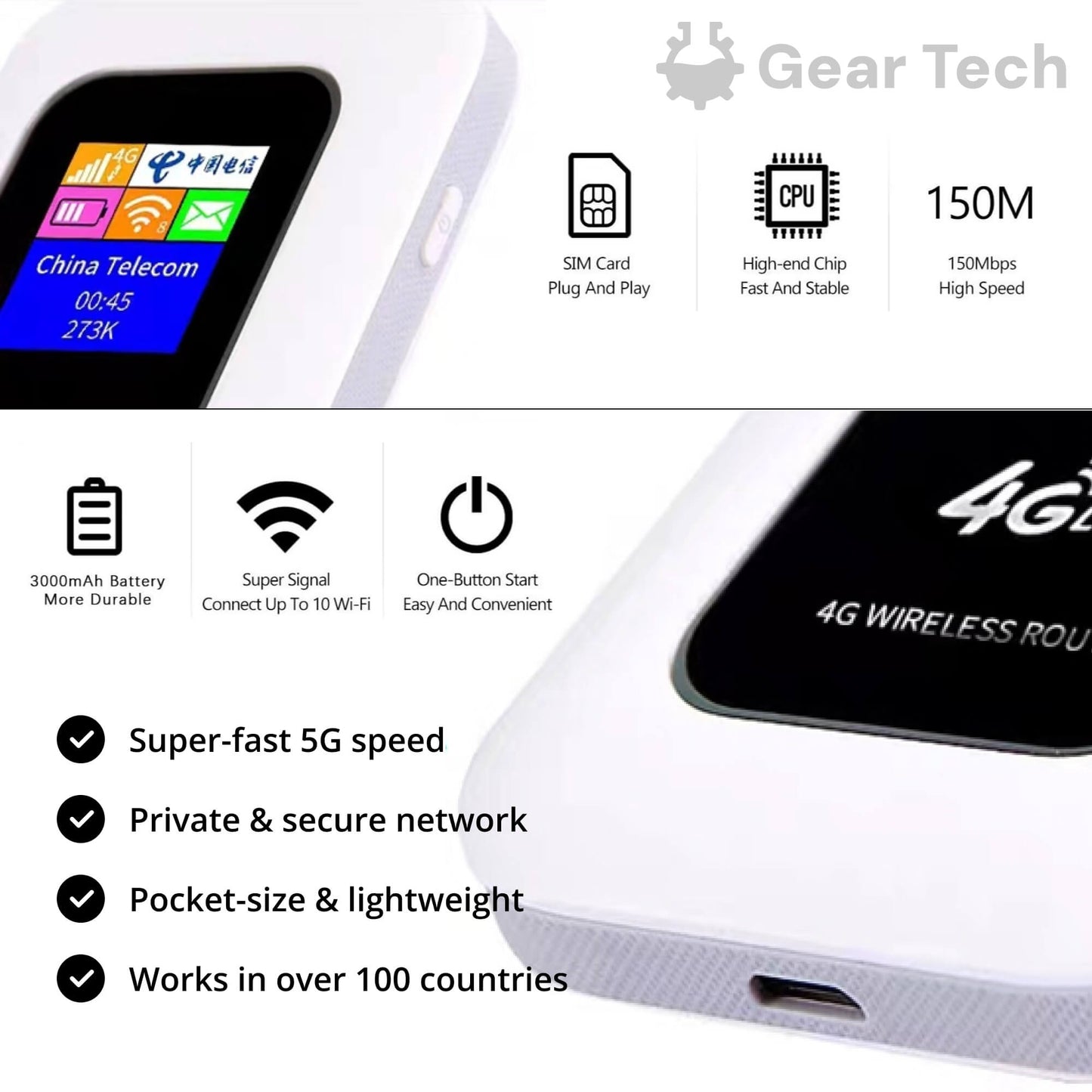 Wearclo | Portable 5G Wi-Fi Router | Secure, High-Speed Connection for Travel and Home Use
