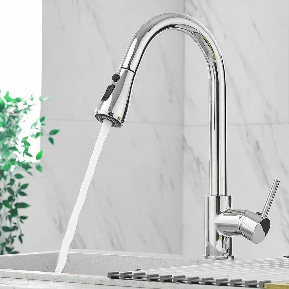 Wearclo | Pull-Out Faucet with Single Lever Mixer – Flexible Faucet with Shower Function, High Quality Stainless Steel, Ideal for Modern Kitchens, Easy Installation