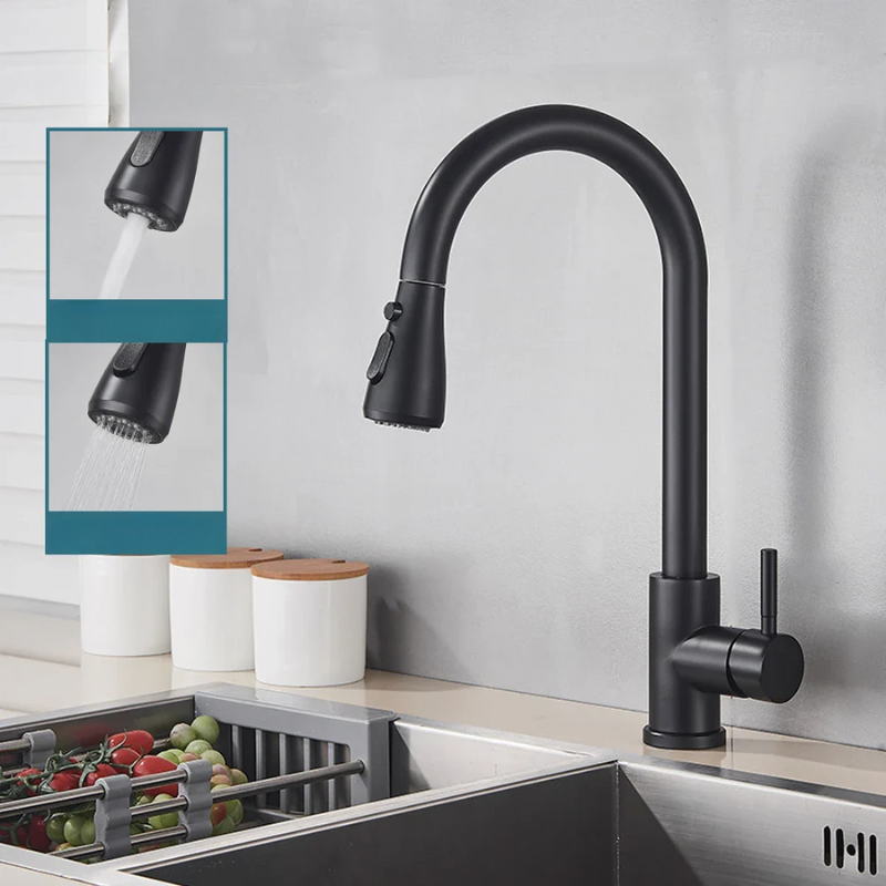 Wearclo | Pull-Out Faucet with Single Lever Mixer – Flexible Faucet with Shower Function, High Quality Stainless Steel, Ideal for Modern Kitchens, Easy Installation