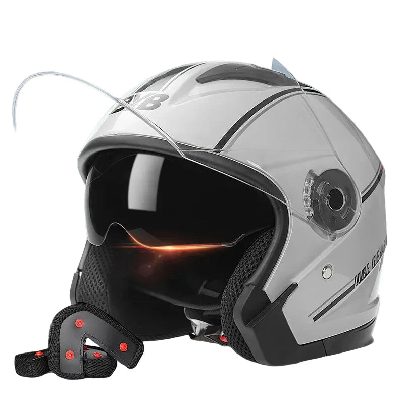 Wearclo | Retro 3/4 Open-Face Motorcycle Helmet with Double Lens – AeroRide