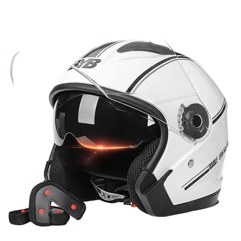 Wearclo | Retro 3/4 Open-Face Motorcycle Helmet with Double Lens – AeroRide