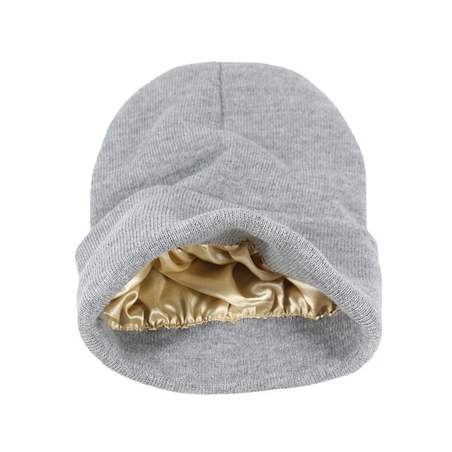 Wearclo | Satin Lined Knit Beanie - Winter Warmth & Hair Protection