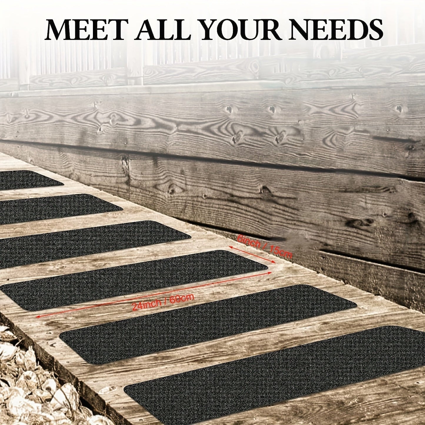Wearclo | Slip-Resistant Stair Treads 10-pack – 6"x24", 80-Grit, Weather-Resistant
