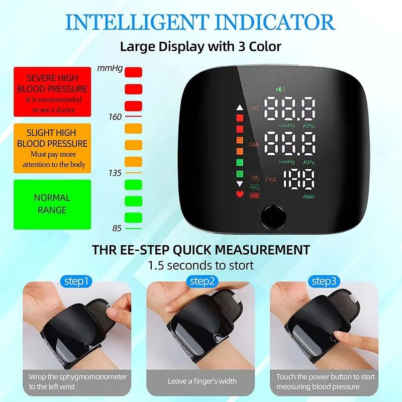 Wearclo | Smart Wrist Blood Pressure Monitor – Electronic Portable Sphygmomanometer with Voice Alerts