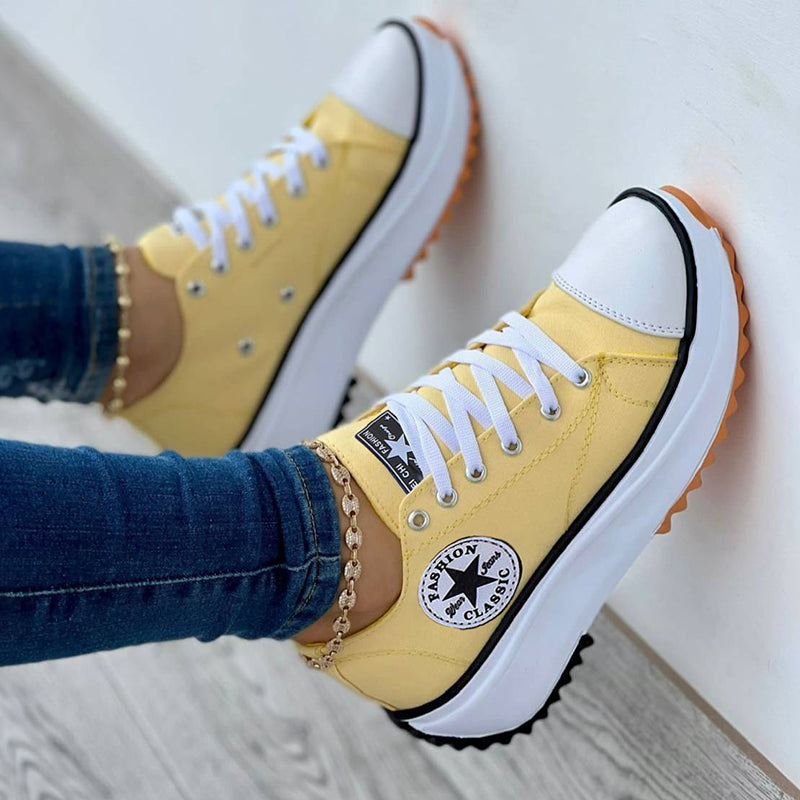 Wearclo Sneaker Women Thick Sole Lacing