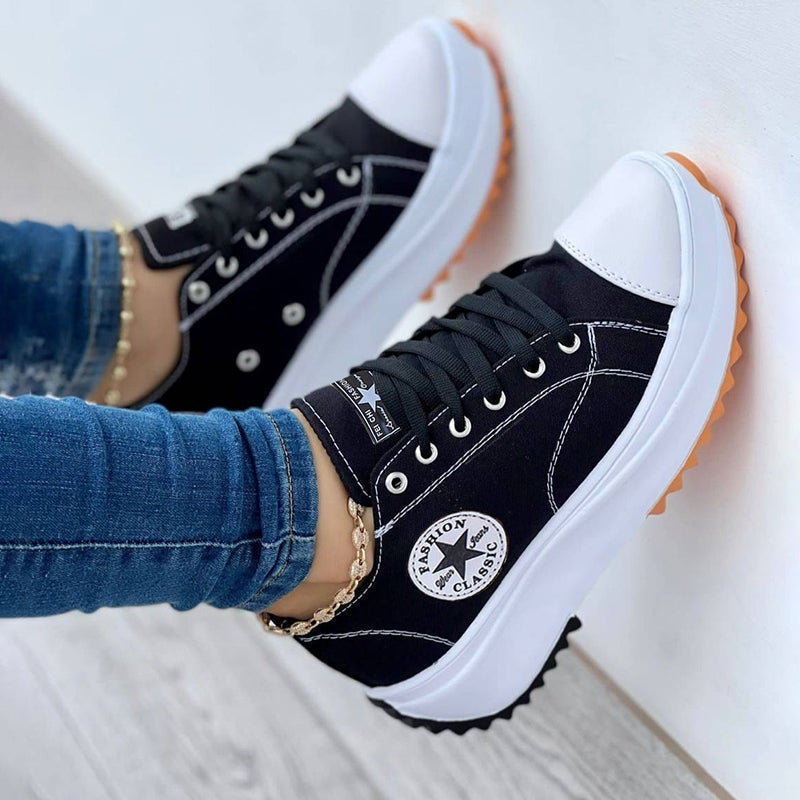 Wearclo Sneaker Women Thick Sole Lacing