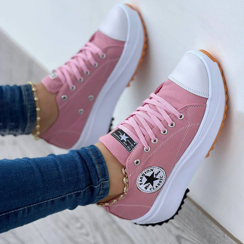 Wearclo Sneaker Women Thick Sole Lacing