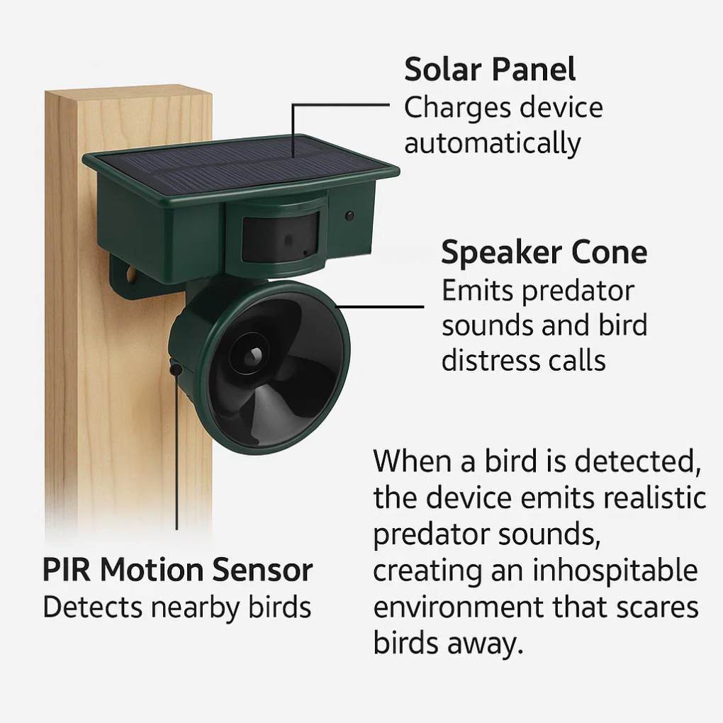 Wearclo | Solar Bird Repeller with Motion & Sound Sensor