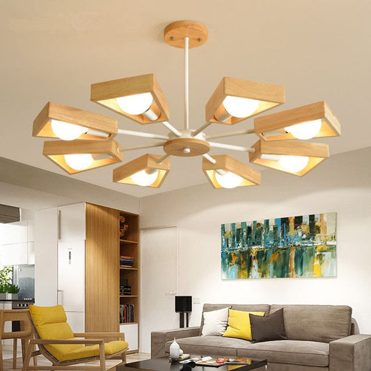 Wearclo | Sputnik Chandelier made of Wood | Modern Geometric Design