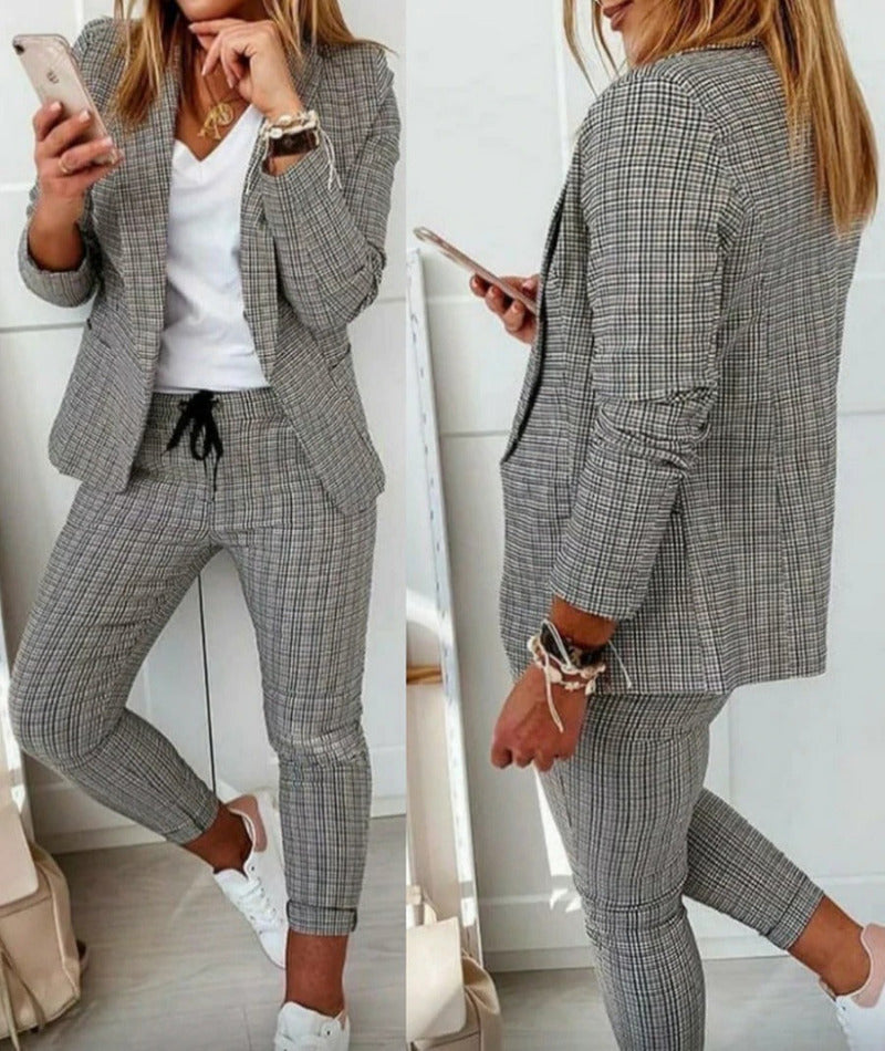 Wearclo Suit Set Modern Two-Piece with Wide Pants Tailored Blazer Jacket