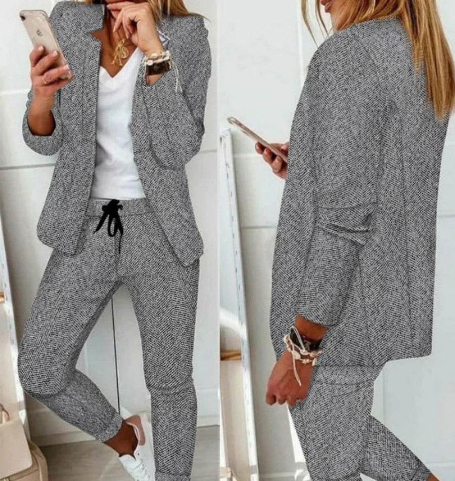 Wearclo Suit Set Modern Two-Piece with Wide Pants Tailored Blazer Jacket