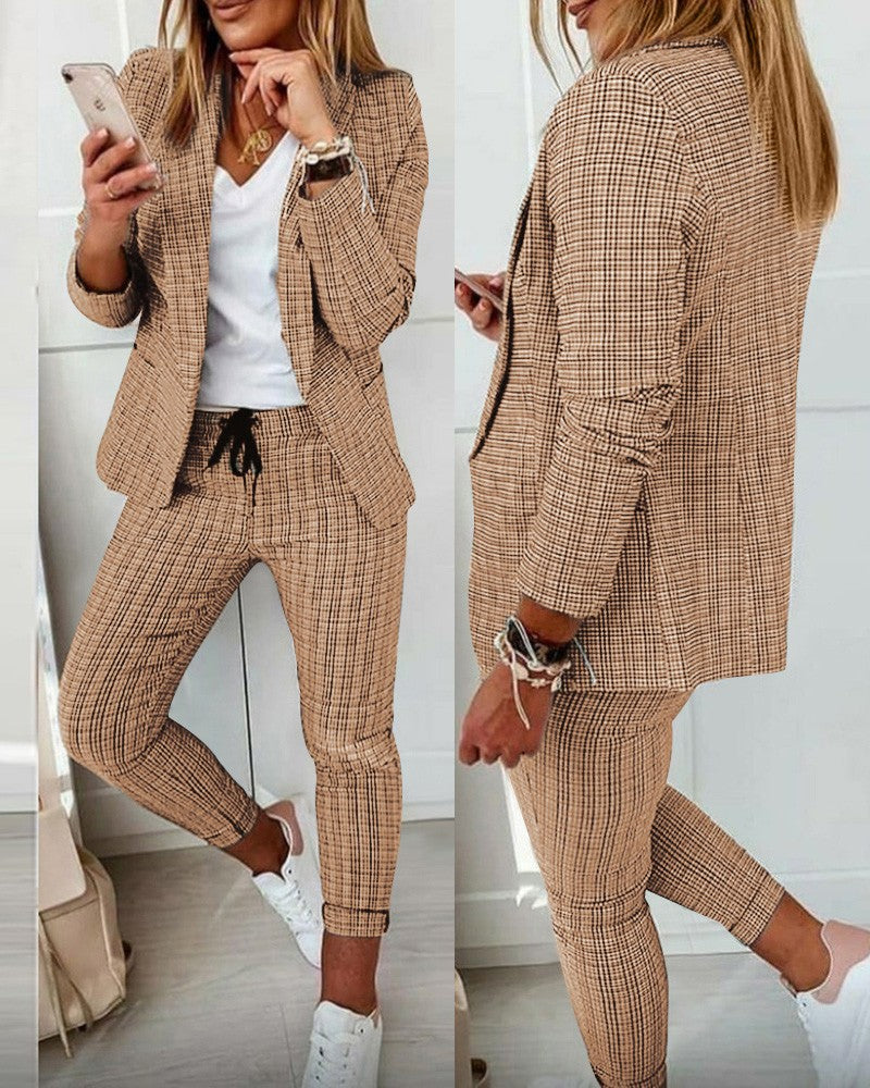 Wearclo Suit Set Modern Two-Piece with Wide Pants Tailored Blazer Jacket