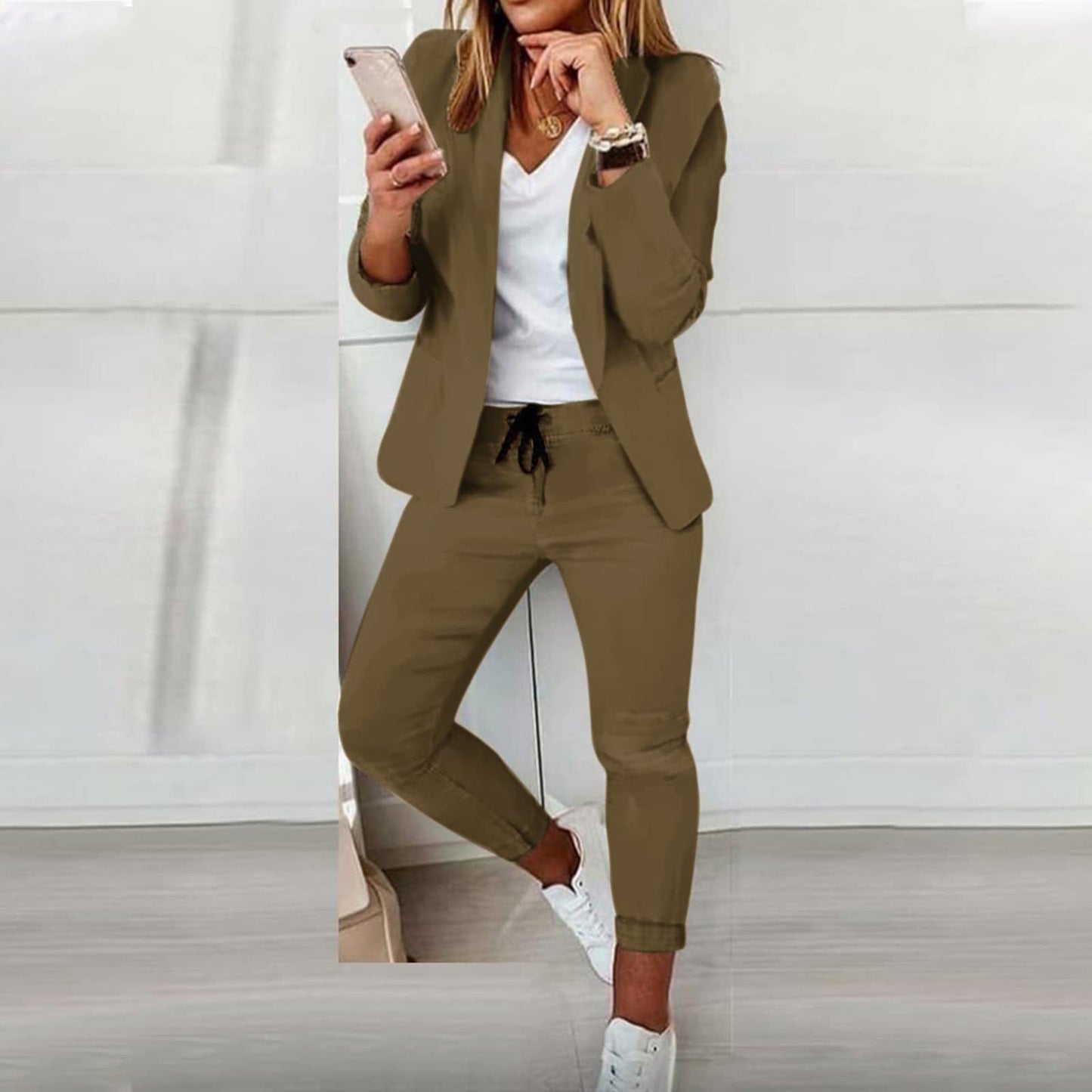 Wearclo Suit Set Modern Two-Piece with Wide Pants Tailored Blazer Jacket