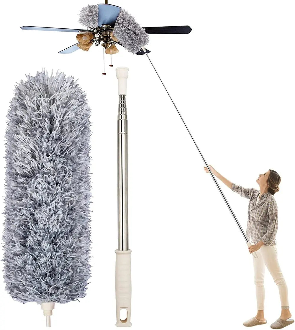 Wearclo | Telescopic dust duster with extra long microfiber head (Free 3 replacement cleaning heads)