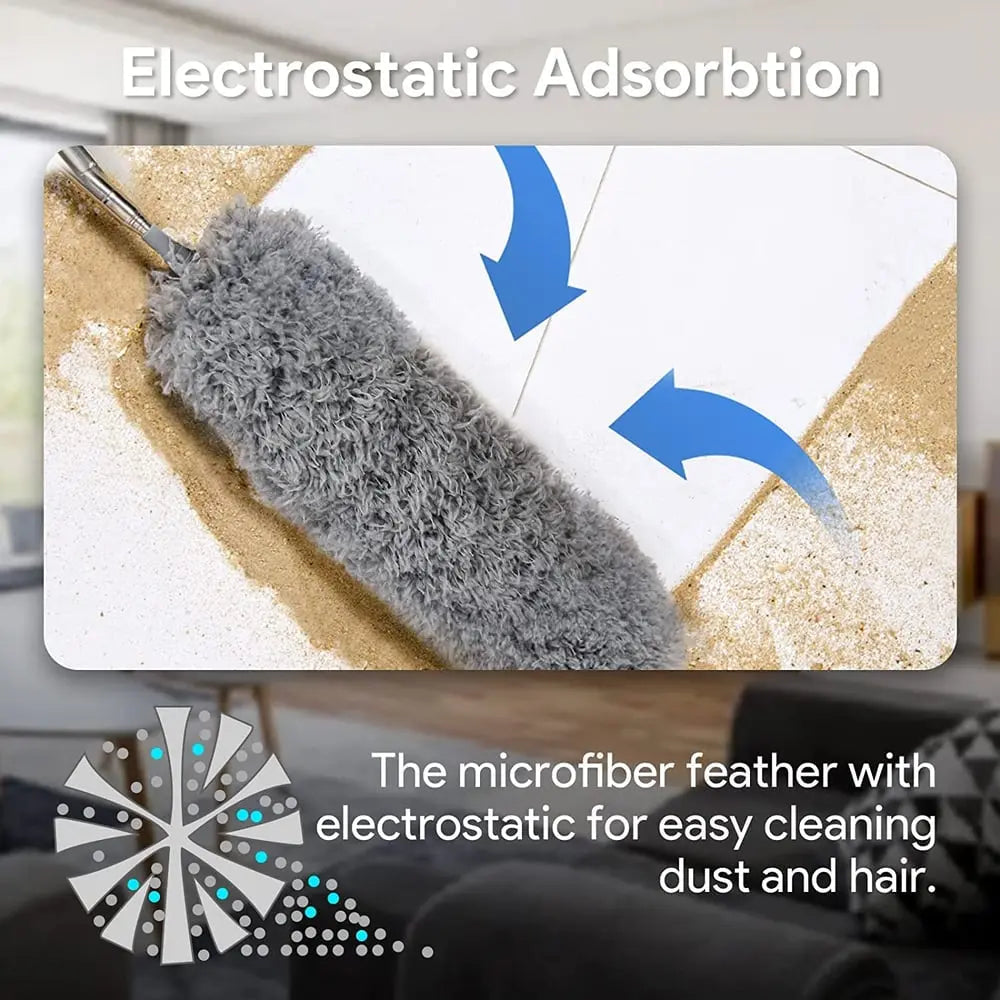 Wearclo | Telescopic dust duster with extra long microfiber head (Free 3 replacement cleaning heads)