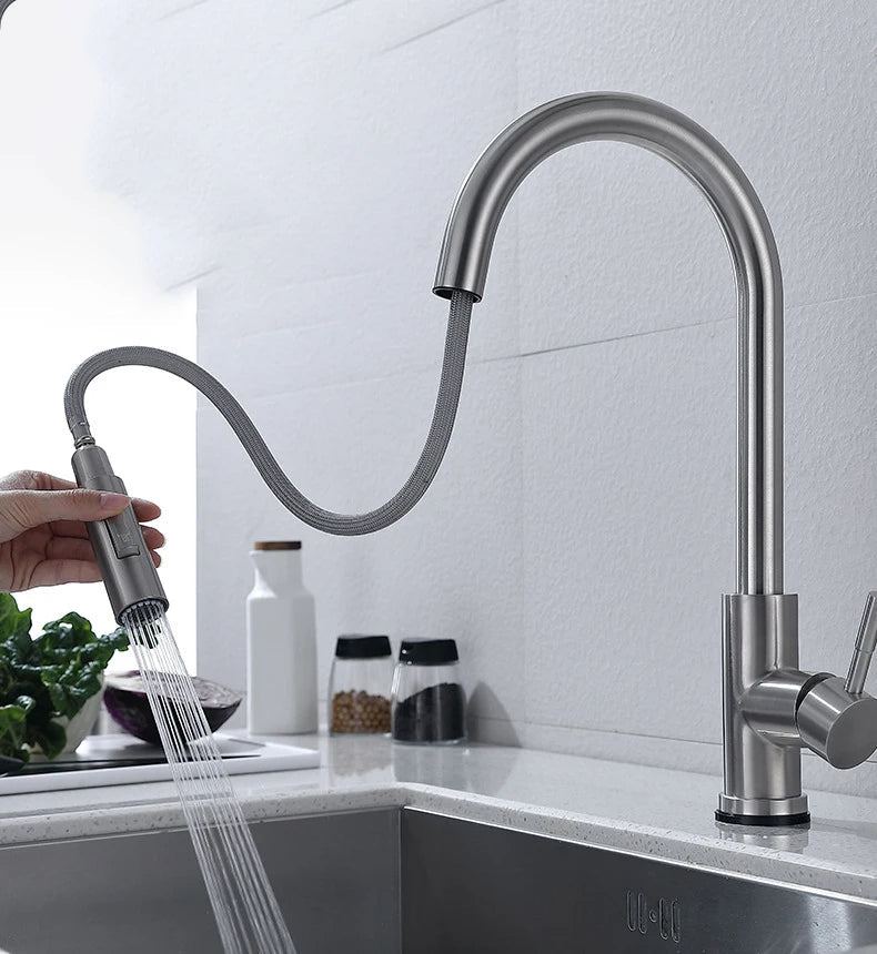 Wearclo | TouchTech Retractable Kitchen Faucet – Sensor Touchless Mixer Tap with Flexible Spout | Modern Brass Faucet