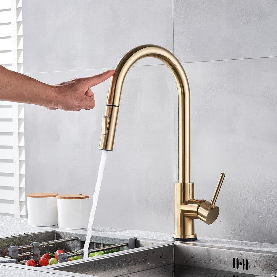 Wearclo | TouchTech Retractable Kitchen Faucet – Sensor Touchless Mixer Tap with Flexible Spout | Modern Brass Faucet