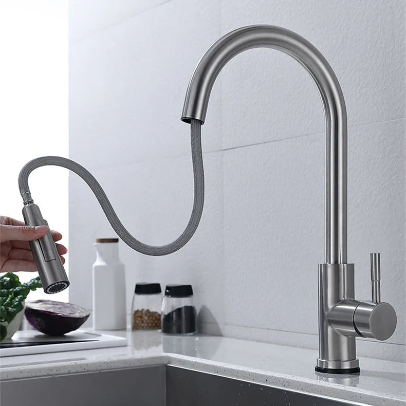 Wearclo | TouchTech Retractable Kitchen Faucet – Sensor Touchless Mixer Tap with Flexible Spout | Modern Brass Faucet