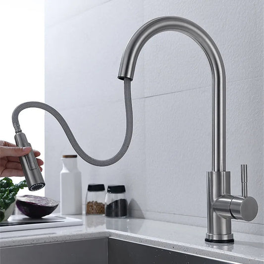 Wearclo | TouchTech Retractable Kitchen Faucet – Sensor Touchless Mixer Tap with Flexible Spout | Modern Brass Faucet