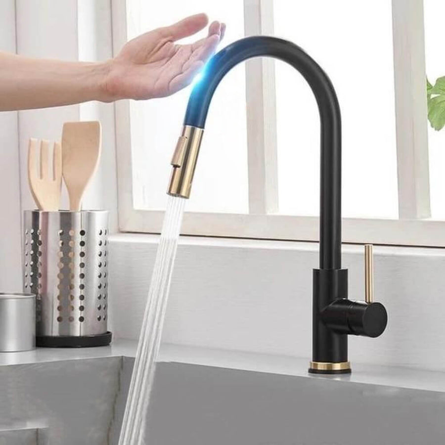 Wearclo | TouchTech Retractable Kitchen Faucet – Sensor Touchless Mixer Tap with Flexible Spout | Modern Brass Faucet