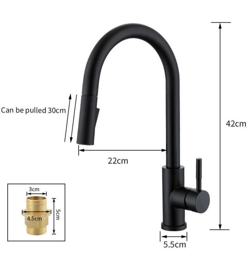 Wearclo | TouchTech Retractable Kitchen Faucet – Sensor Touchless Mixer Tap with Flexible Spout | Modern Brass Faucet