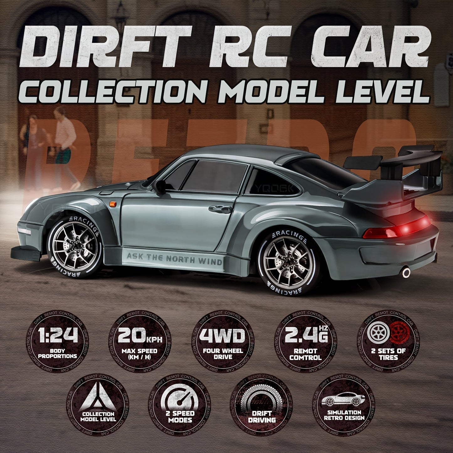 Wearclo | Ultimate 1:24 RC Drift Car with LED Wheels – Rechargeable 4WD Racing Toy
