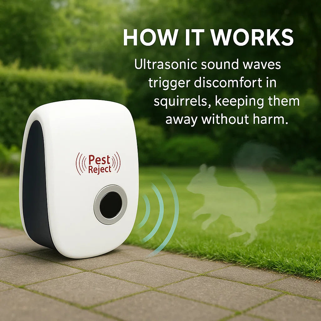 Wearclo | Ultrasonic Squirrel Repeller Device - Effective Pest Control to Deter Squirrels in 48 Hours for Gardens & Yards